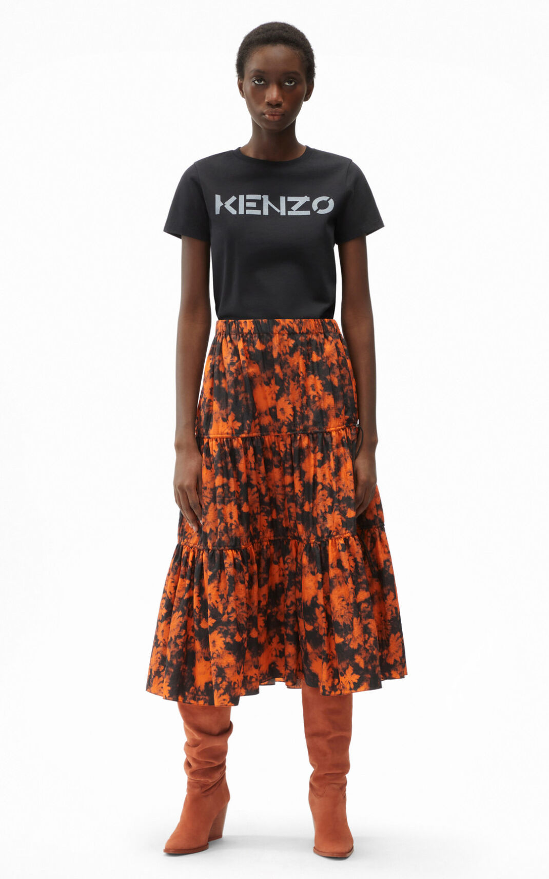 Jupe Kenzo Ghost Flower Midi Femme Orange | SZHJ-64197